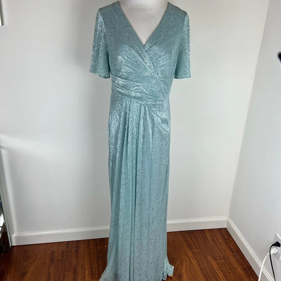 Adrianna Pappell Metallic A Line Draped Formal Dress Maxi Black Tie Size 10 - Picture 5 of 11